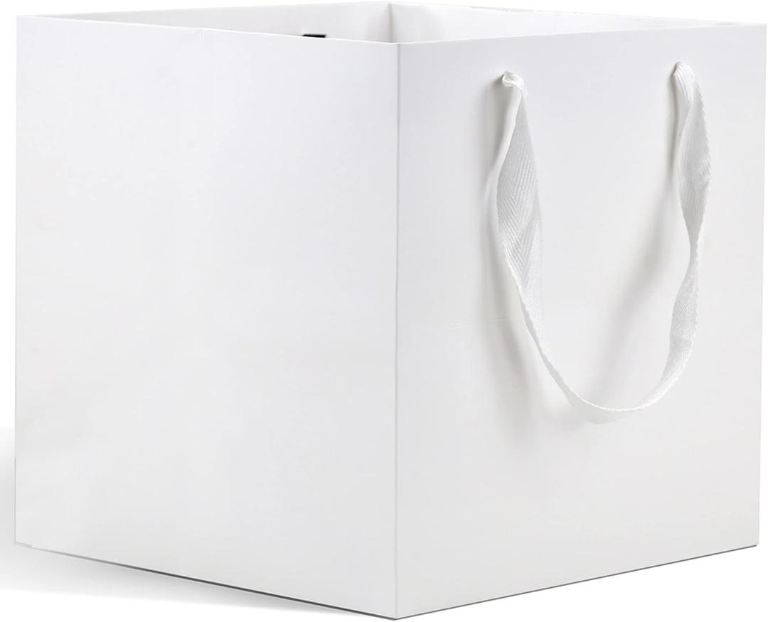 HUAPRINT Large White Paper Gift Bags with Handles, 12 Pack, 12x12x12inch, Square Wedding, Party, Birthday, Goodie, Craft, Candy, Cookie, Take Out Bags