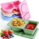 4 PCS snack containers,Reusable snack container with lids,Silicone snack pack containers,Double compartment snack containers,Snack containers for adults for kids