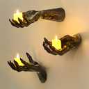 Halloween Decorations Indoor Gothic Decor: Pack of 3 Wall Mounted Creepy Reaching Hands with Lighted Candles for Gothic Wall Decorations