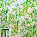 Window Privacy Film with Cutting Grid, NonAdhesive Stained Glass Window Film Decorative, Static Cling Privacy Window Film (Leaf Rainbow,35.4 X 78.7 inch)