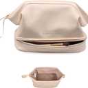 Abiudeng Large Capacity Makeup Bag Ladies Cosmetic Bag Travel Bag with Compartments Portable PU Leather Travel Makeup Bag with Handle (White)