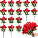 Jexine 16 Pack Artificial Roses Flower Bouquets Silk Fake Cream Flowers Bulk for Bridesmaid Bridal Wedding Party Decor, Home Vase Floral(Red)