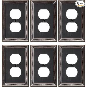 TREEWELL 6Pack Duplex Outlet Cover Plate, Antique Copper Metal Wall Plates for Electrical Outlets, 1 Gang Receptacle Cover, Pearls Decorative Switch Plates and Outlet Covers