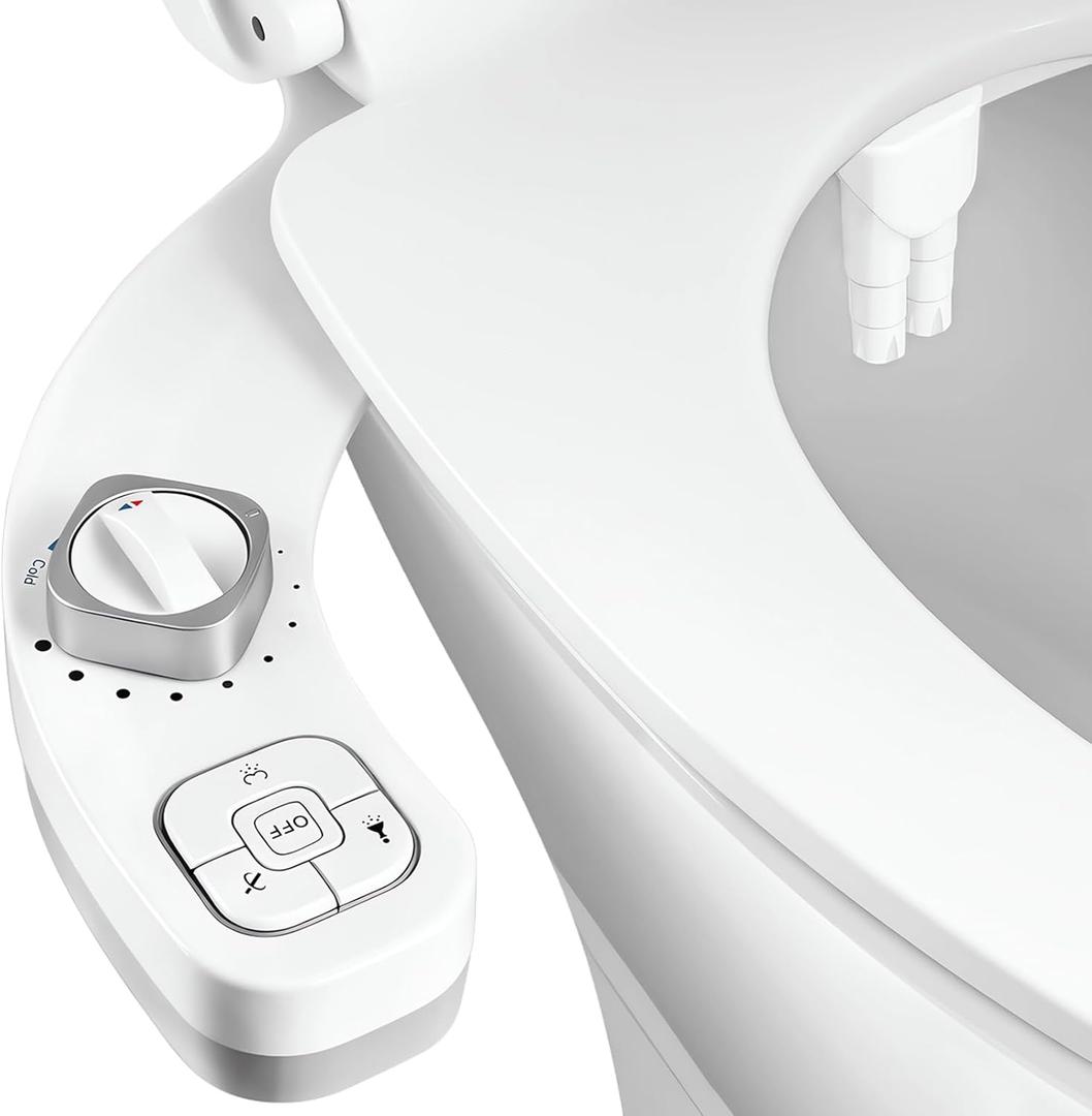 Hot and Cold Bidet Attachment for Toilet, Ultra-Slim Bidet Attachment Warm Water, Non-electric Adjustable Pressure Self Cleaning Dual Nozzle Control for Posterior, Feminine Wash