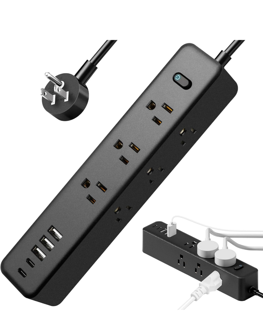 5Ft Power Strip Surge Protector, Desk Charging Station, 1250W/10A Spaced Outlets, 9 AC Outlets and 5 USB Ports (2 USB C), Flat Plug Extension Cord with Overload Protection for Home, Office, Dorm