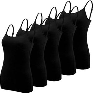 BQTQ 5 Pcs Women's Camisole Tank Top Undershirt Spaghetti Strap Basic Camisoles (XX-Large, Black)
