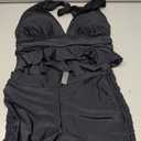 OYOANGLE Women's 2 Piece Tankini Set Two Piece Ruffle Bathing Suits Ruched Halter Swimsuits with Shorts (Black, L)