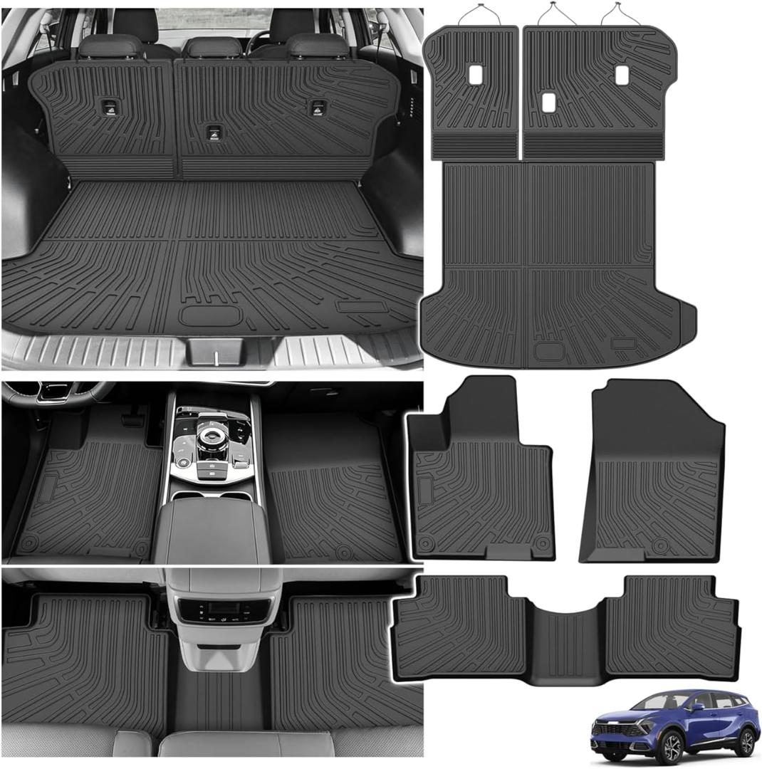 Powerty Floor Mats for 2022-2025 2026 Kia Sportage Gas(Not for 2026 X-Line、SX-Prestige、 X-Pro Prestige), All Weather 3D TPE Anti-Slip Trunk Cargo Liner Seat Back Covers Protectors Full Set Car