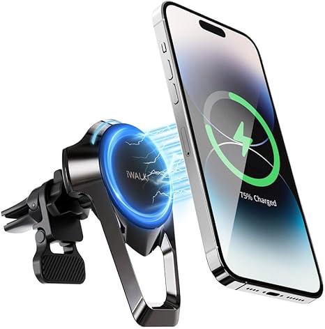 iWALK Magnetic Phone Holder for Car, Premium Magnetic Car Mount for Air Vent, 360° Adjustable Car Mount, Fast Charging Wireless Car Charger Luxurious Car Accessories for iPhone 15/14/13/12 Series
