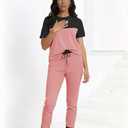 HBQ Women's Color Block 2 Piece Outfits Summer Travel Tracksuit Short Sleeve Tops High Waisted Jogger Pants Lounge Sets-Pink-(S)