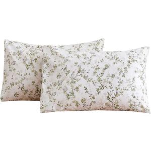 ECOCOTT Pillowcase Standard Size Set of 2, Mini Green Leaves Pattern Printed Floral Pillow Cases - Soft and Breathable 100% Cotton Pillow Covers with Envelope Closure(Standard, 20"x26")