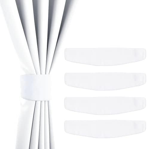 NICETOWN Strong Magnetic Curtain Tiebacks - Modern Simple Style Curtain Ties Backs Holdbacks Holders for Indoor/Outdoor Curtains (White, 18.5 X 4 Inches, Set of 4)