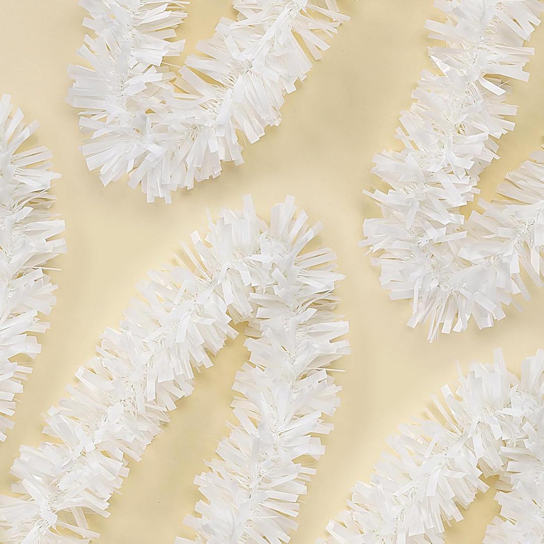 50 Ft White Tinsel Garland Christmas Foil Tinsel Garland Decoration Metallic Tinsel Hanging Garland for Christmas Tree Halloween New Year Birthday Party Decorations (3.54" x 50', White)