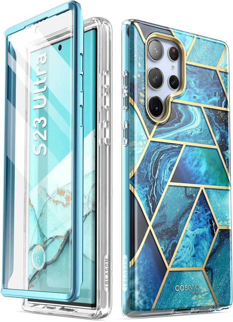 i-Blason for Samsung Galaxy S23 Ultra Case with Built-in Screen Protector, [Magnetic Charging] [Support Fingerprint ID], Full-Body Slim Women Girl Phone Case for Samsung Galaxy S23 Ultra 6.8", Ocean