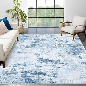 9x12 Modern Abstract Accent Rug for Living Room Stain Resistant Non Slip Low Pile Accent Bedroom Rug Indoor Floor Cover for Office Home Decor, Blue