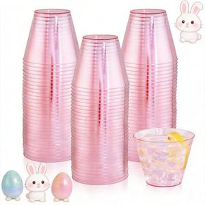 Ciaell 300PCS Clear Pink Plastic Cups - 9 Oz Heavy Duty Plastic Cups - Clear Party Cup Disposable Wine Cup for Parties & Weddings & Party & Easter