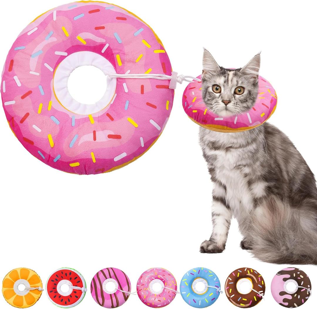 Cat Cone Soft Collar, Adjustable Cat Recovery Collars Kitten Cones to Stop Licking, Cute Donut Neck Collar After Surgery, Elizabethan Kittens Protective Cones After Spay (Donut Pink, Medium)