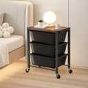 Rolling Cart with 3 Drawers, Plastic Drawer Storage Carts with Lockable Wheels & Wooden Tabletop, Metal Utility Cart Organizer, Office Bedroom Classroom Craft Organization and Storage, Dark Black
