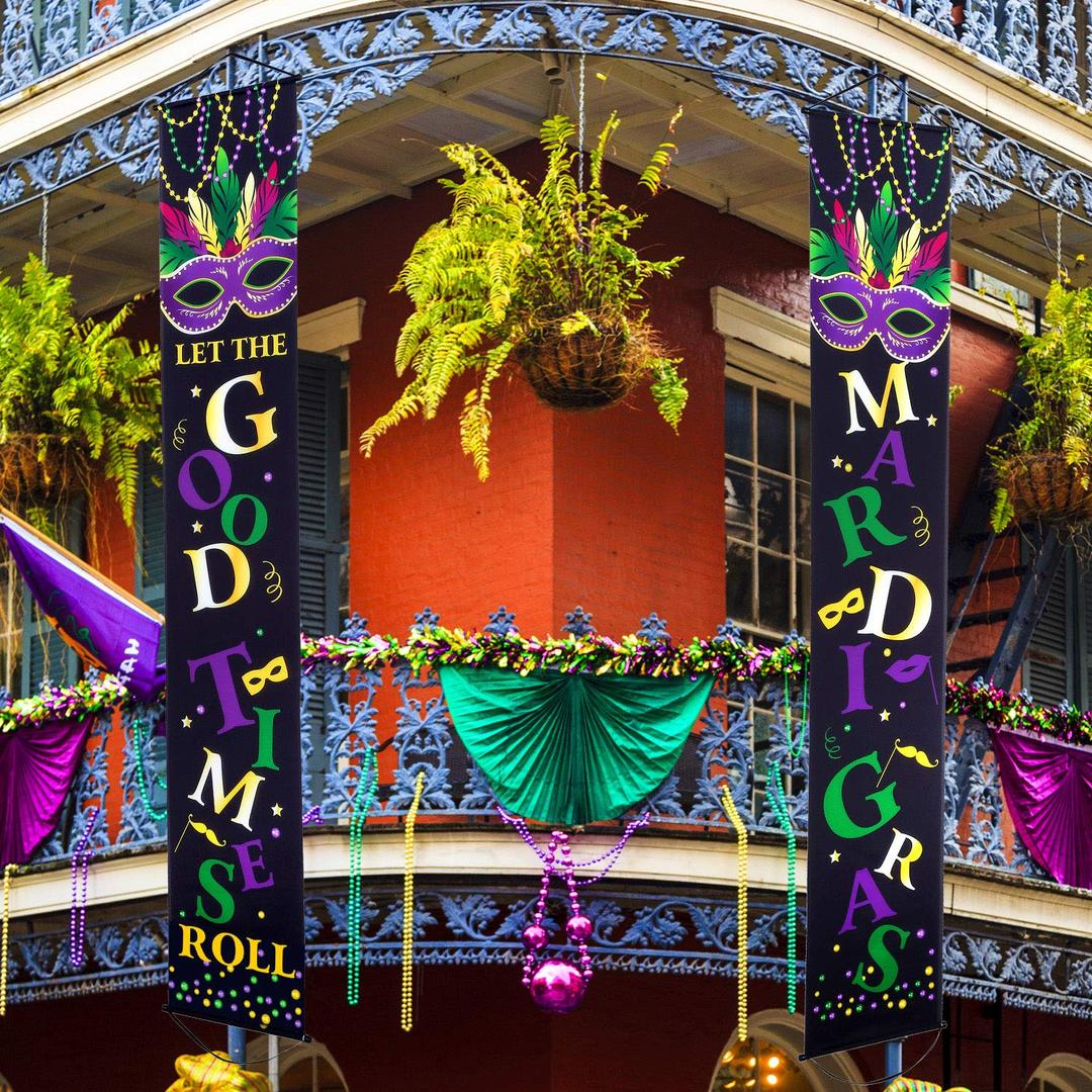 Blulu Mardi Gras Decoration Set Mardi Gras Porch Sign Welcome Banner Hanging Decoration for Indoor/Outdoor Front Door Home Masquerade Party