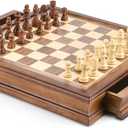 AMEROUS 12.8" x 12.8" Magnetic Wooden Chess Set with 2 Built-in Storage Drawers - 2 Bonus Extra Queens - Gift Packaging - Staunton Chess Pieces, Board Games Chess Sets for Adults and Kids