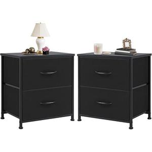 Night Stand Set 2, Mini Dresser Storage Drawers, 20" Height Small Bed Side Furniture End Table, Wooden Top Fabric Cabinet Kids Mini Dresser for Bedroom, Closet, Entryway, College Dorm, Black