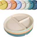 Divided Plates for Adults (8 Packs), Unbreakable Portion Control Plate Sectioned with Dividers, 9 Inch Plastic Food Separator Dinner Plates Lightweight Compartment BPA Free Reusable Microwave Safe
