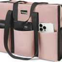 TOPDesign Utility Water Resistant Tote Bag with 13 Pockets, Top Zipper Closure & Thick Bottom Support, for Working Women (Medium, Pink)