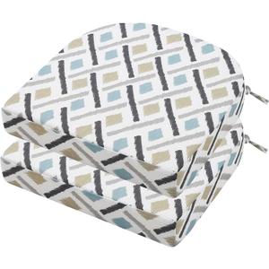idee-home Outdoor Chair Cushions Set of 2, Thick 17" x 17" x 3" Outdoor Seat Cushions Patio Furniture Waterproof with Ties, Dining Pads (17x17x3 Inch (Pack of 2), Ikat Geo)