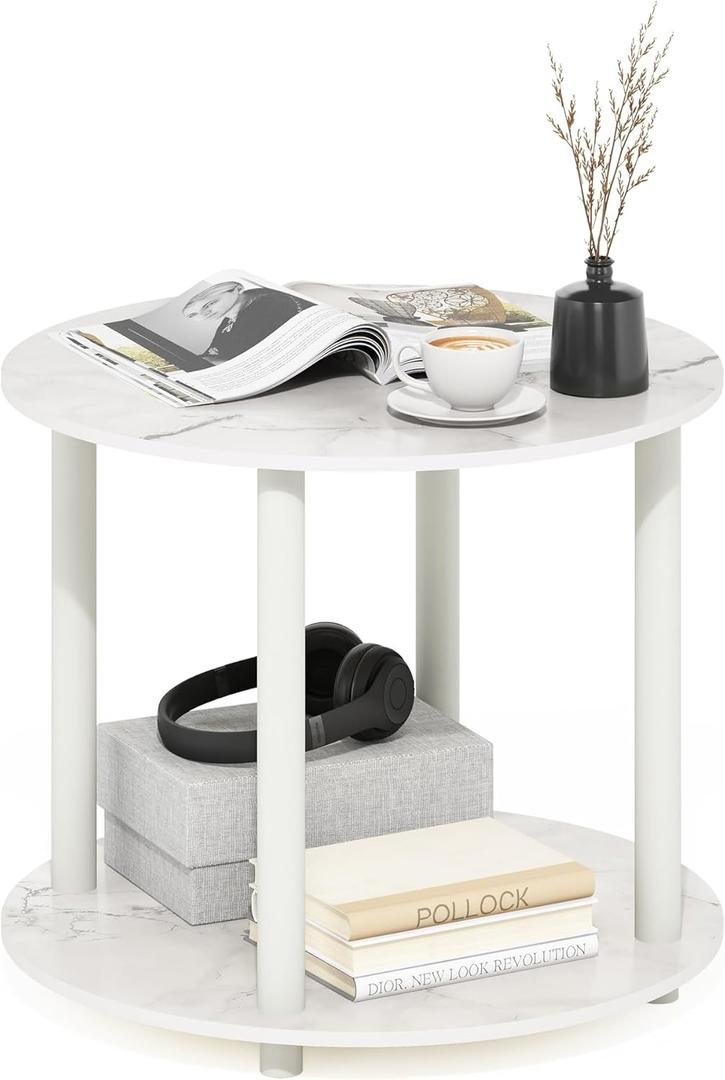 Furinno Turn-N-Tube Simple Design 2-Tier Round Wooden Small Coffee Table, Marble White, 
Product Dimensions	23.54"D x 23.54"W x 19.84"H
Item Weight	11.4 pounds