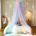 Princess Pink Blue Bed Canopy with Warm Fairy Lights for Girls Bed Net, Princess Canopy for Kids Bed Room Decor (Pink Blue+ Lights)