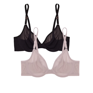 Smart & Sexy Women's Sheer Mesh Demi Underwire Bra 2-Pack Blushing Rose/Black Hue, Size: 34DD