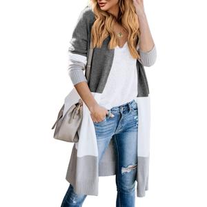 Lovaru Womens Boho Open Front Cardigan Colorblock Long Sleeve Loose Knit Lightweight Sweaters (Small, Z-dark Grey)