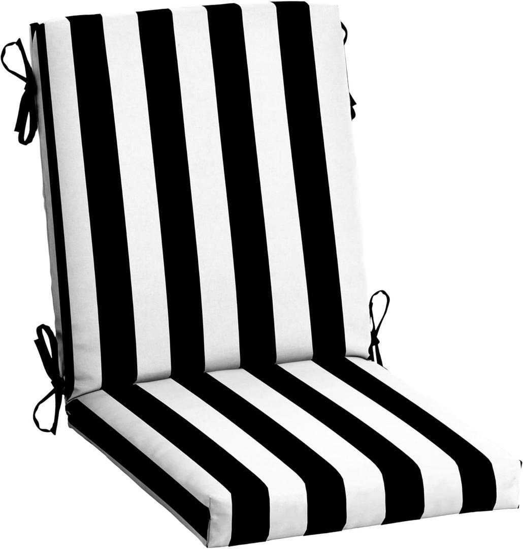 Arden Outdoor Patio Dining Chair Cushion, 20x44, Rain-Proof Seat Pad, Fade-Resistant Outdoor Cushion Black Cabana Stripe