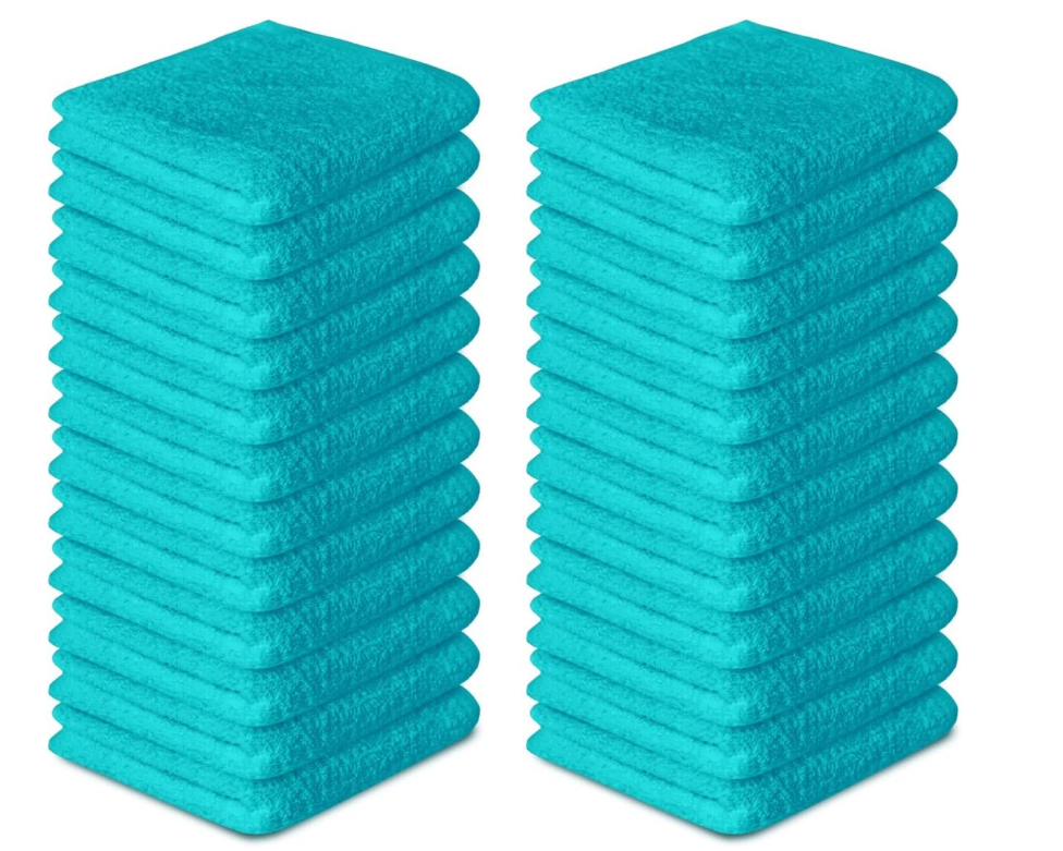 100% Cotton Washcloths 24 Pack (12x12 Inches) Soft, Highly Absorbent Washcloth, Face Towels, Wash Cloths for Face, Ring Spun, Bulk Pack (Turquoise)