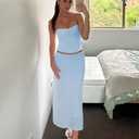 Tube Tops for Women Twist Knot Summer Going Out Crop Tops Backless Strapless Bandeau Tops Y2K Basic (Blue, S)