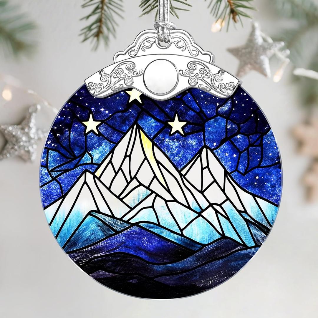 Stained Glass Ornament, Christmas Ornaments, Christmas Tree Ornaments & Holiday Decor  Gifts for Nature Lovers, Ideal Holiday Present & Xmas Gift - Starry Sky and Mountains