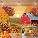 Fall Red Farm Backdrop for Photography Autumn Pumpkin Maple Leaves Sunflower Background Fall Thanksgiving Baby Shower Birthday Party Banner Photo Booth Props (7x5FT210x150cm)