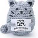 Handmade Cute & Funny Crochet Cat - Inspirational & Colleague Gifts for Men | Positive Animal Decor | Valentine's Day, Birthday Stocking Stuffers (Grey)