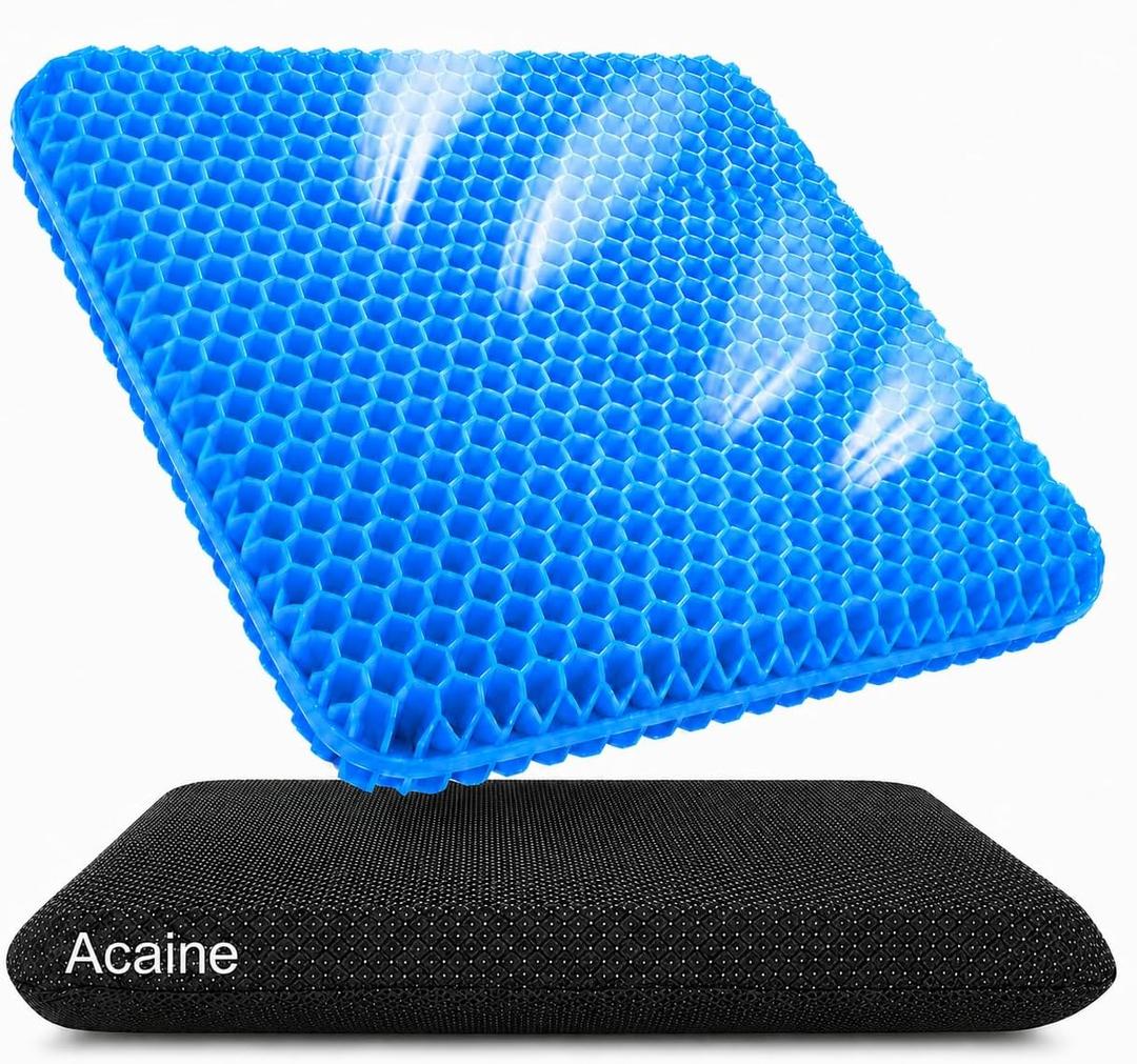 Extra Thick Large Pure Gel Seat Cushion for Long Sitting, Breathable Comfort Cushion for Back, Sciatica, Tailbone & Hip Pain Relief, Washable Portable Cushion for Office Chair, Car, Wheelchair, 18" x 18" x 1.8"