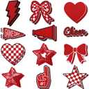 Glitinsel 24 Pcs Red Game Day Cheer Patches Iron on Embroidered Football Patches Sew on Appliques for Hats Backpacks Clothes Football Enthusiasts Team Fans DIY Cratfs(Game Day)