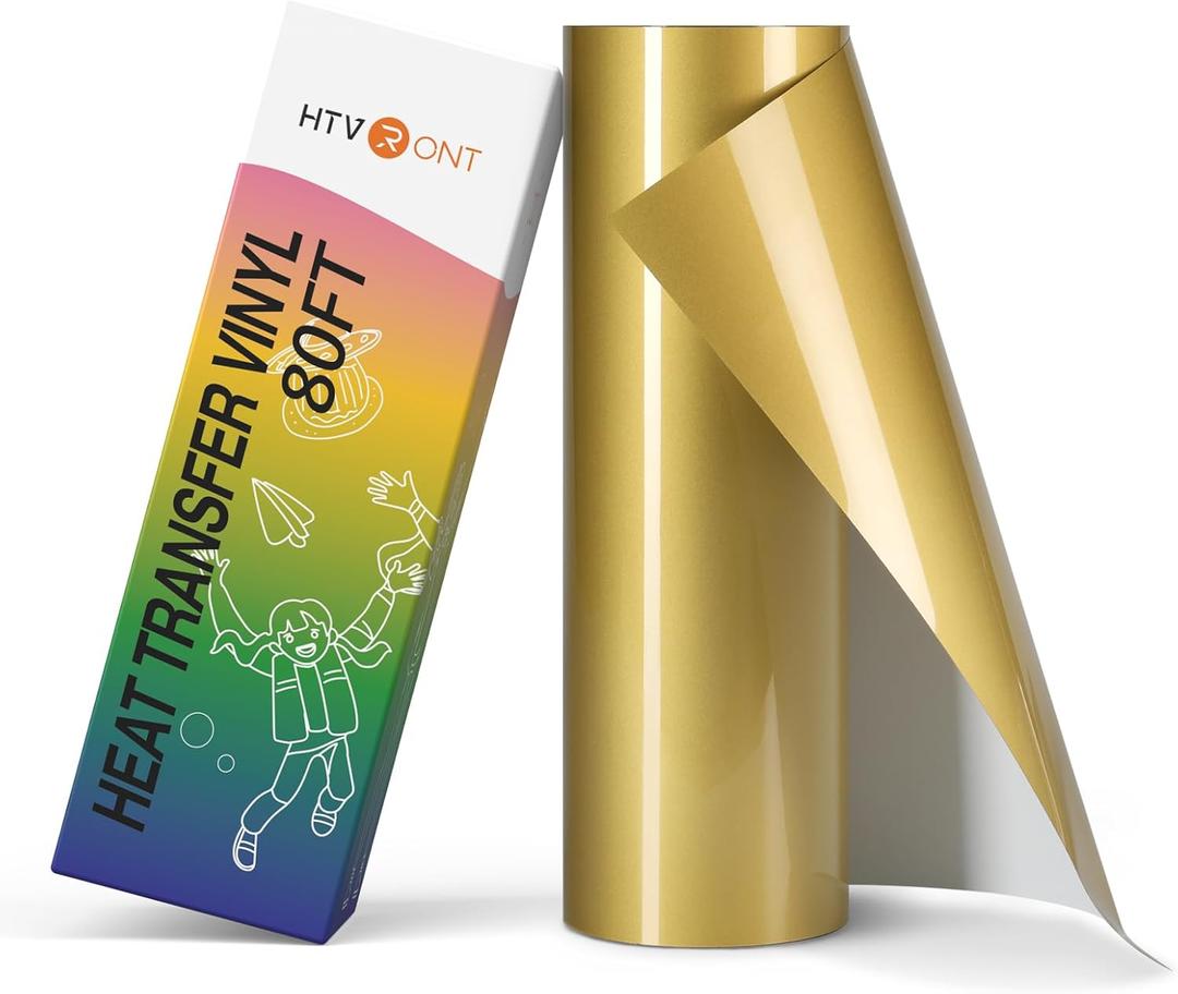 HTVRONT Heat Tranfer Vinyl Roll - 12 x 80ft Gold HTV Vinyl for T Shirts, Iron on Vinyl Compatible with Cricut Cutting Machine - Easy to Use for Personalized Gifts (Gold)