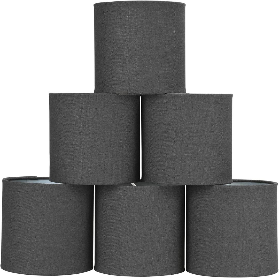 LAMPWELL MEMO Clip-on Chandelier Fabric Lamp Shades,Set of 6,Small Drum,5.2"5.2"H5.2",Linen, Handmade,Modern Trendy Decorative,ONLY FOR CANDLE BULB,Black