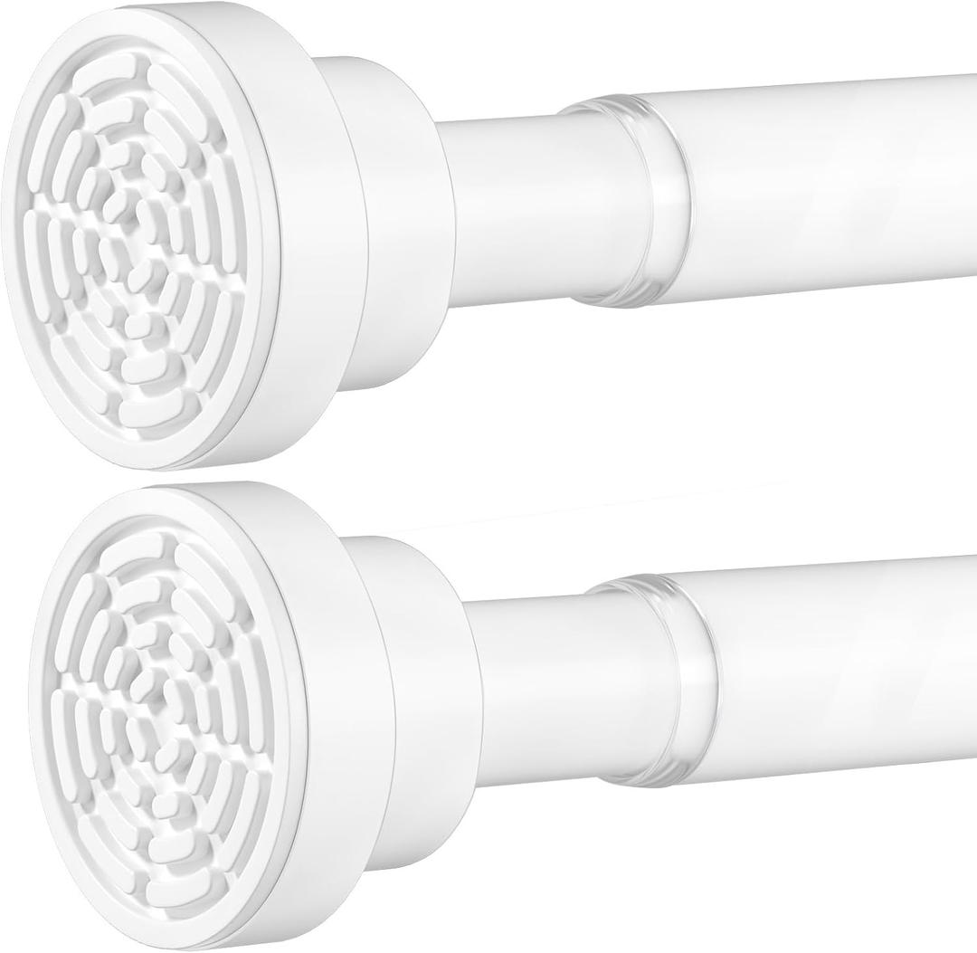 AIZESI White Tension Curtain Rod No Drilling 28-50Inch-2PCS,Spring Tension Rod Non-Slip,Bathroom Shower Rod Non-Rust,Adjusatable Tension Rod For Windows Doorway Curtains