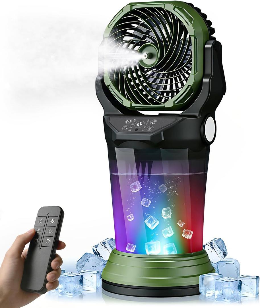 Portable Misting Fan with Remote, 2L Water Tank & 2 Spray Modes, 30000mAh Rechargeable Outdoor Cooling Fan, 4 Wind Speeds, 3 Timers, 120 Oscillation, RGB Lights & Flashlight for Camping Beach Patio, Medium