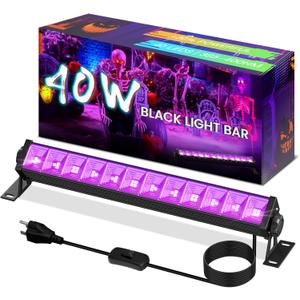 40W Black Light Bar, LED Blacklight with 6FT Cord & Switch, Black Lights for Glow Party, Halloween, Birthday, Body Paint, Bedroom, Classroom, Each Light Up 22x22ft, 1 Pack