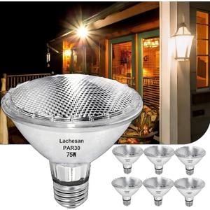120V 75W Par30 Halogen Flood Light Bulbs,Short Neck Bulb,75W Equivalent 2700K Warm White Dimmable High Brightness, Great for Accent Lighting, Tracking Light, Recesslb6Pack