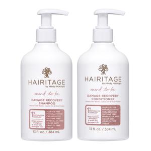 Hairitage Biotin Damage Repair Shampoo and Conditioner Set - Thickening + Volumizing - Biotin Castor Oil + Rice Protein - Sulfate Free + Color Safe - Deep Conditioning Treatment Dry Damaged Curly Hair, 13 Oz, 2 Pack