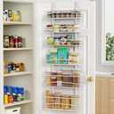 Moforoco White 6-Tier Over Door Pantry Organizer, Pantry Organization Storage, Door Metal Hanging Spice Rack Basket Shelves, Home Kitchen Apartment Essentials, Laundry Room Bathroom Organization