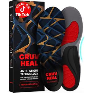 CRUVHEAL Work Orthotic Insoles - Anti Fatigue Medium Arch Support Shoe Insert Men Women - Plantar Fasciitis Flat Feet - Relieve Foot Pain - Work Boot Insoles Standing All Day (XL, Blue)
