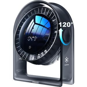 2025 New Desk Fan, Quiet Air Circulator Mini Fan for Bedroom, Portable Smart Display USB Fan, 4 Speeds Strong Airflow, 120Tilt, Small Desktop Table Fans For Office Bedside Room, Translucent Black